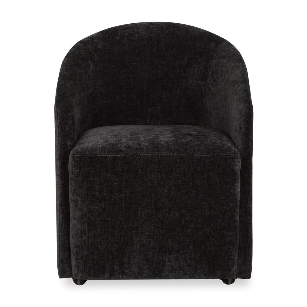 Uttermost Harbor Charcoal Black Velvet Barrel Back Dining Chair with Rolling Casters - Image 3
