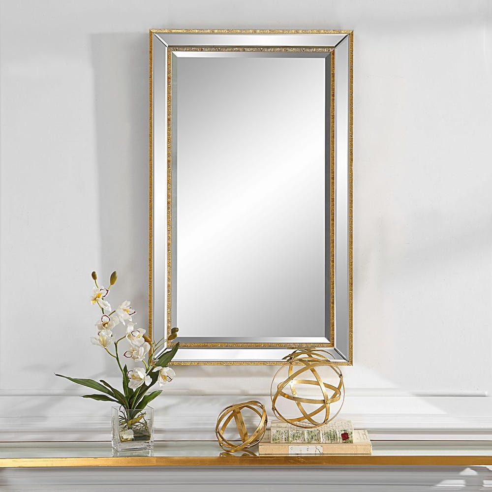 Casa Bella Living Beveled Mirror With Gold Beading - Image 1