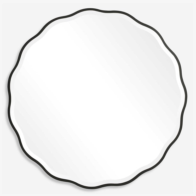 Uttermost Aneta Satin Black Wood Scalloped Round Mirror - Image 2