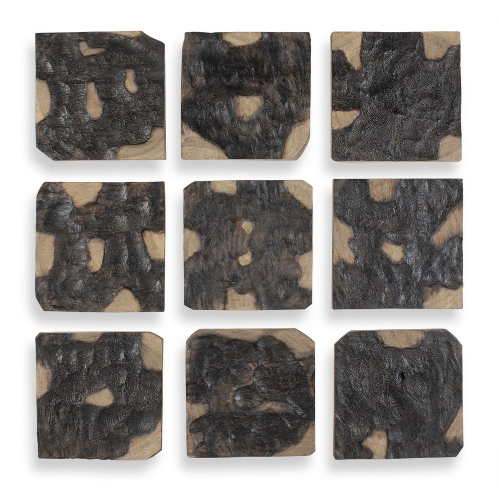 Uttermost Ignite Black and Natural Suar Wood Wall Decor Set of 9 - Image 1