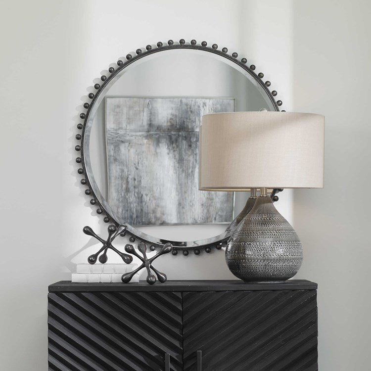 Uttermost Taza Distressed Black Iron Round Mirror - Image 1