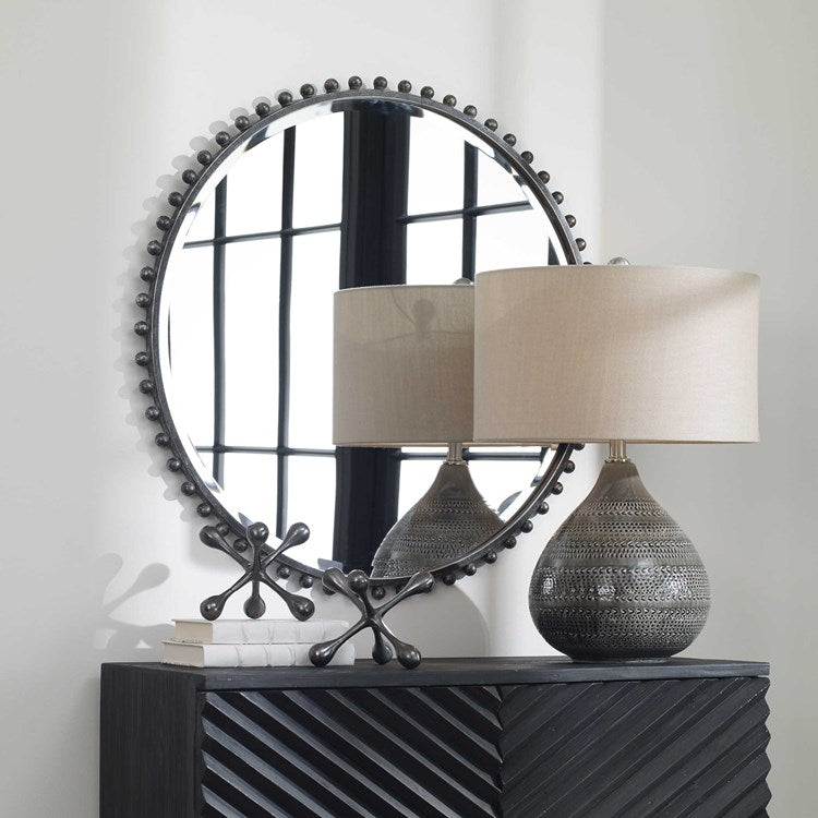 Uttermost Taza Distressed Black Iron Round Mirror - Image 3