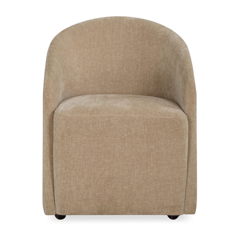 Uttermost Harbor Flax Velvet Barrel Back Dining Chair with Rolling Casters - Image 3