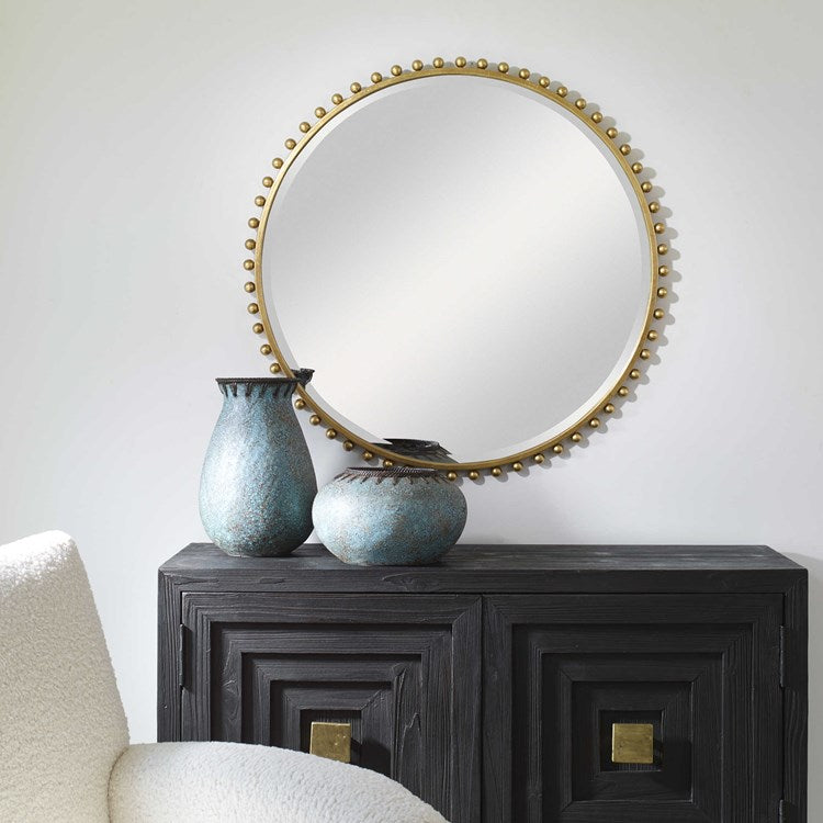 Uttermost Taza Gold Leaf Iron Round Mirror - Image 1