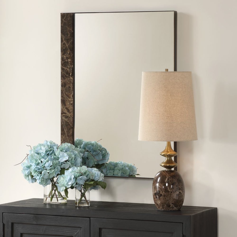 Uttermost Hanover Emperador Brown Marble Mirror With Golden Bronze Iron Frame - Image 2