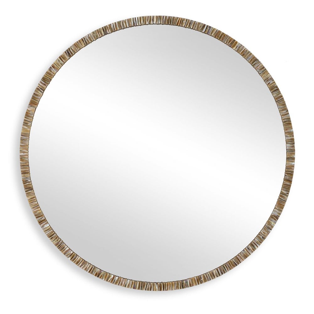 Uttermost Odeon Ridged Capriz Shell Inlay Round Mirror with Bronze Iron - Image 3