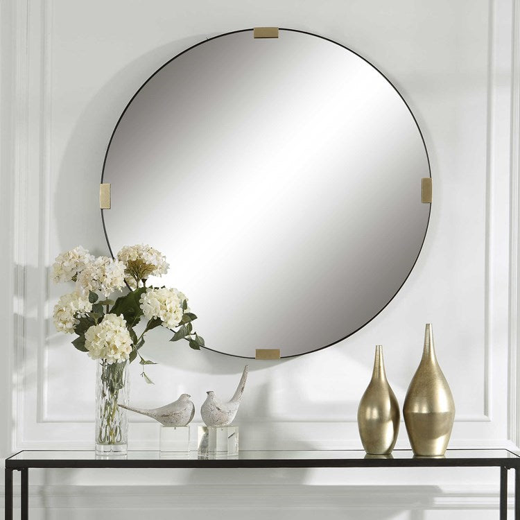 Uttermost Clip Black and Gold Iron Round Mirror - Image 2