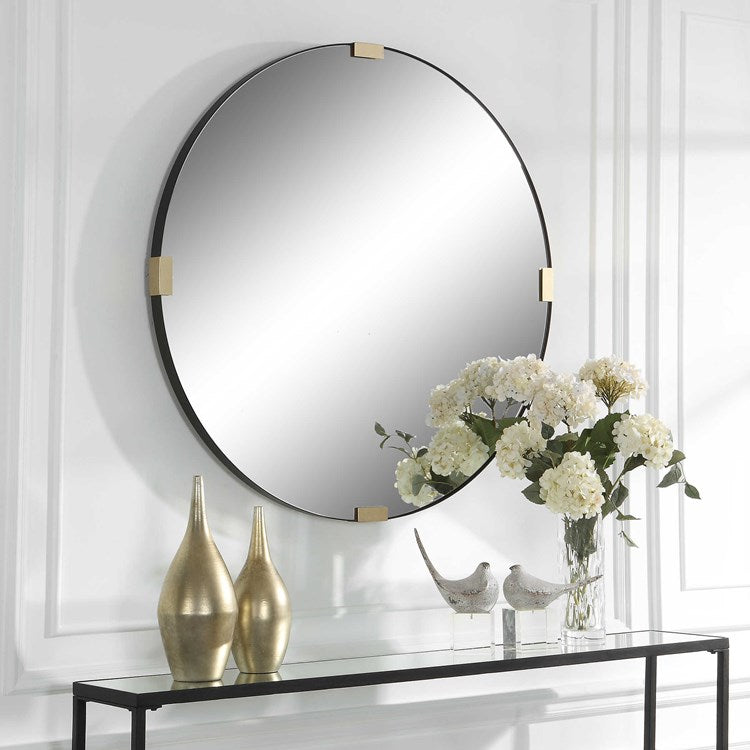 Uttermost Clip Black and Gold Iron Round Mirror - Image 1