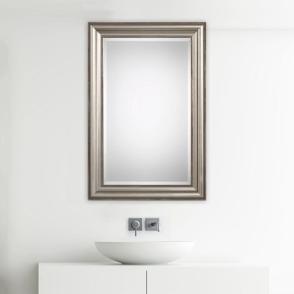 Casa Bella Living Antique Champagne Silver Leaf With Small Beaded Frame Mirror