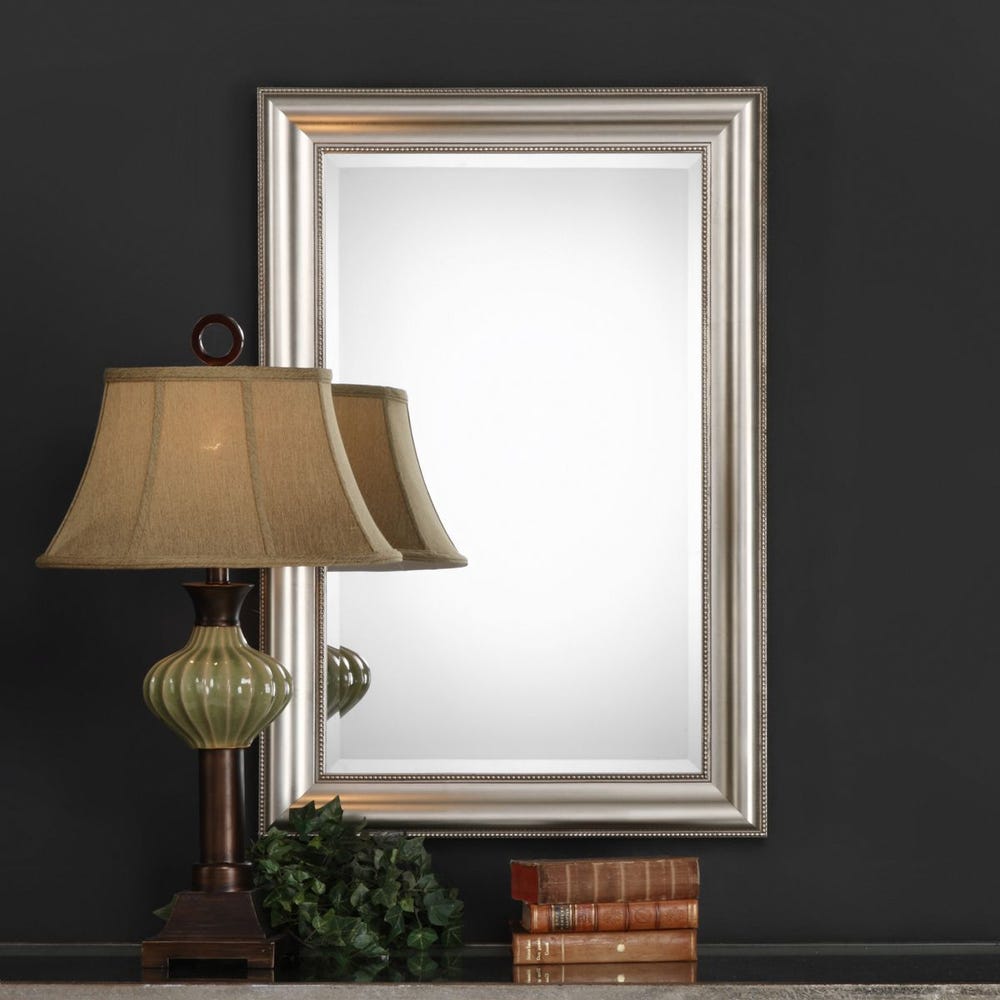 Casa Bella Living Antique Champagne Silver Leaf With Small Beaded Frame Mirror - Image 3
