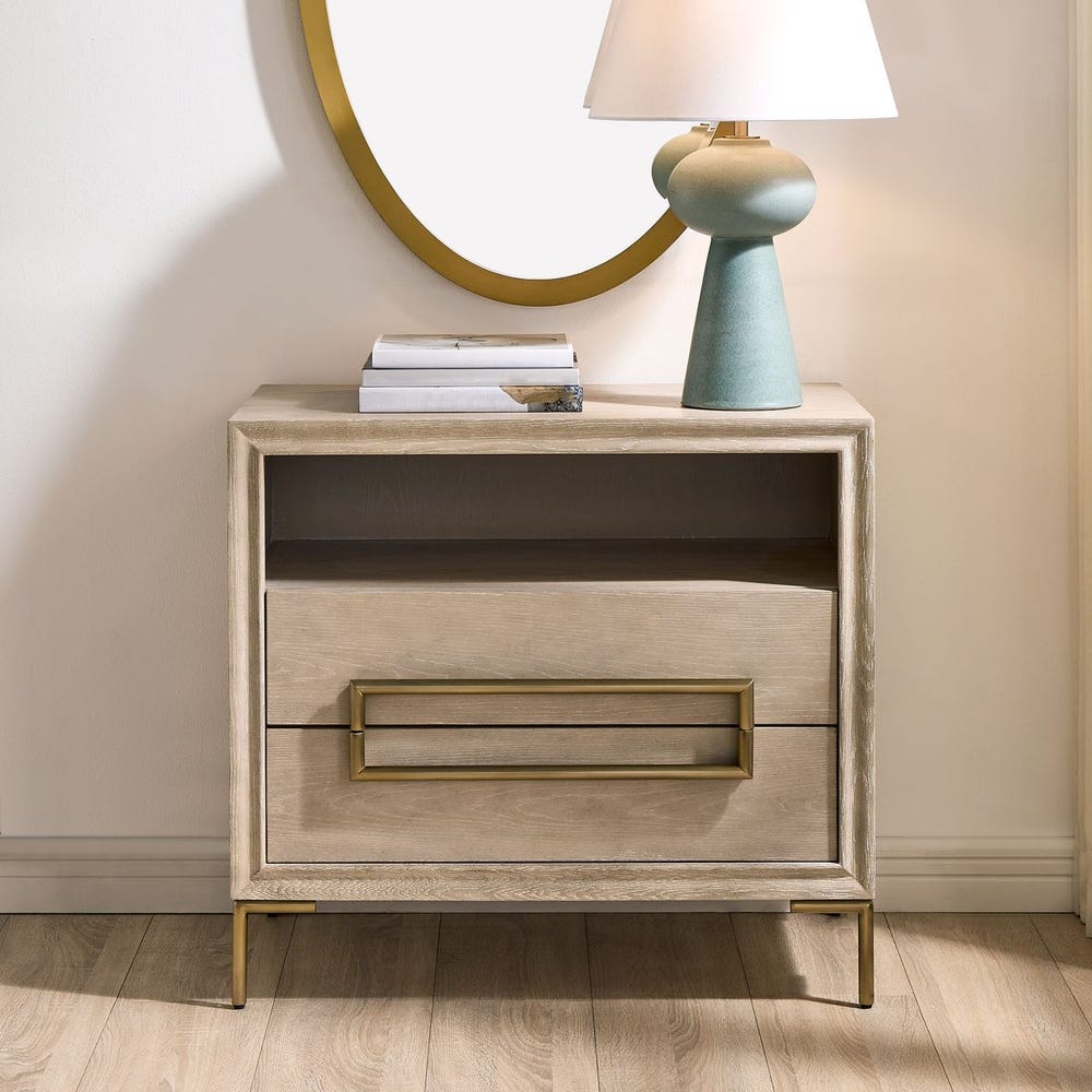 Uttermost Alessia Light Oak Side Table With Brushed Brass Hardware - Image 1