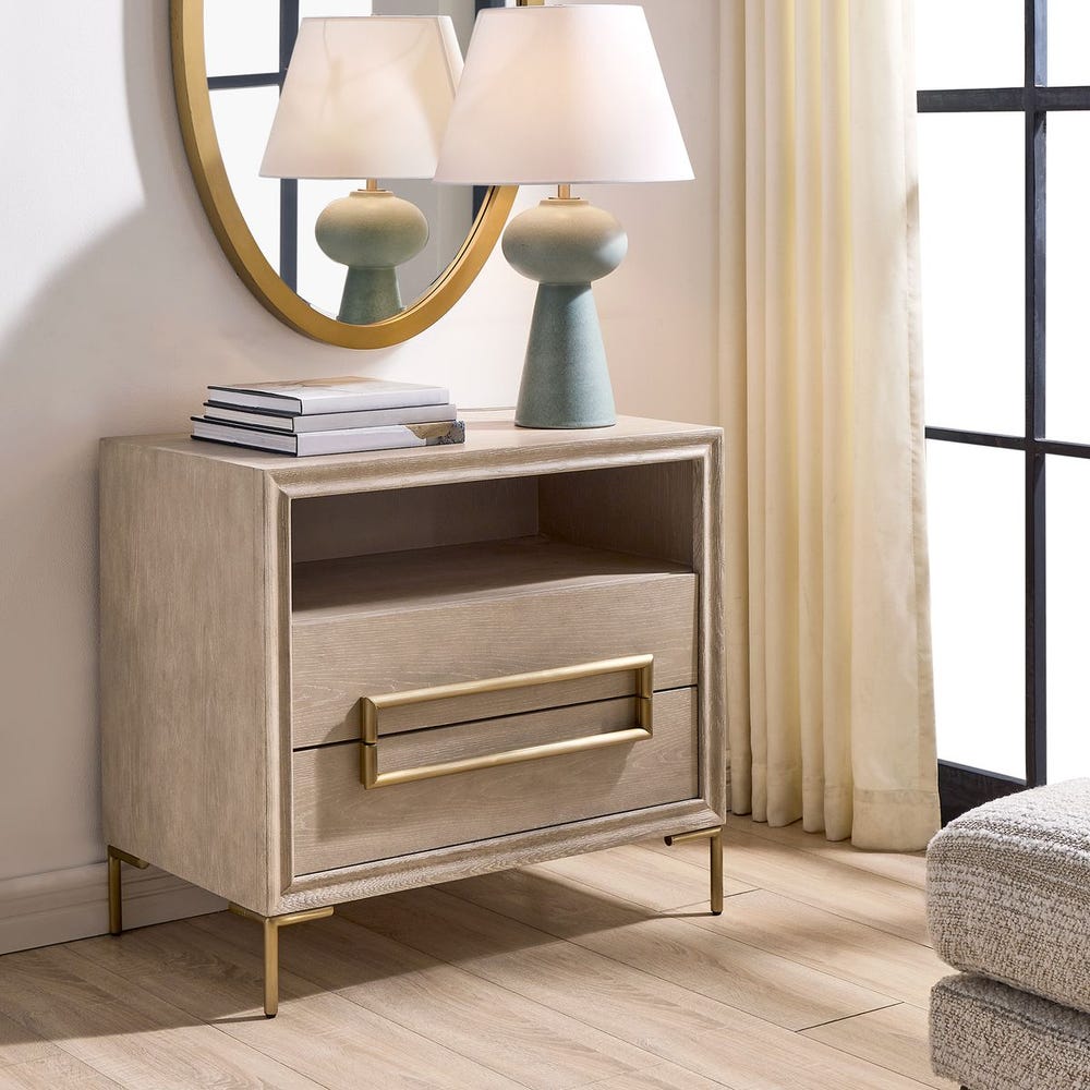 Uttermost Alessia Light Oak Side Table With Brushed Brass Hardware - Image 2