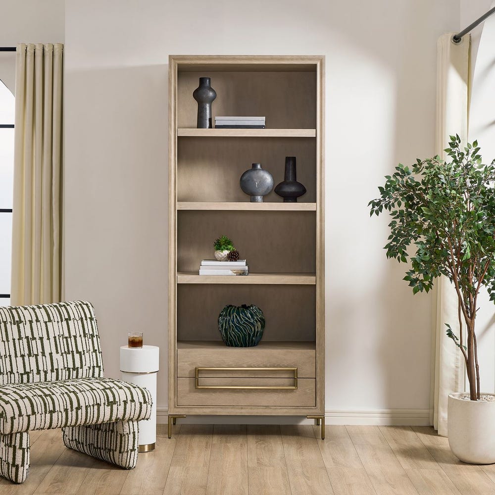 Uttermost Alessia Light Oak Etagere With Brushed Brass Hardware - Image 1