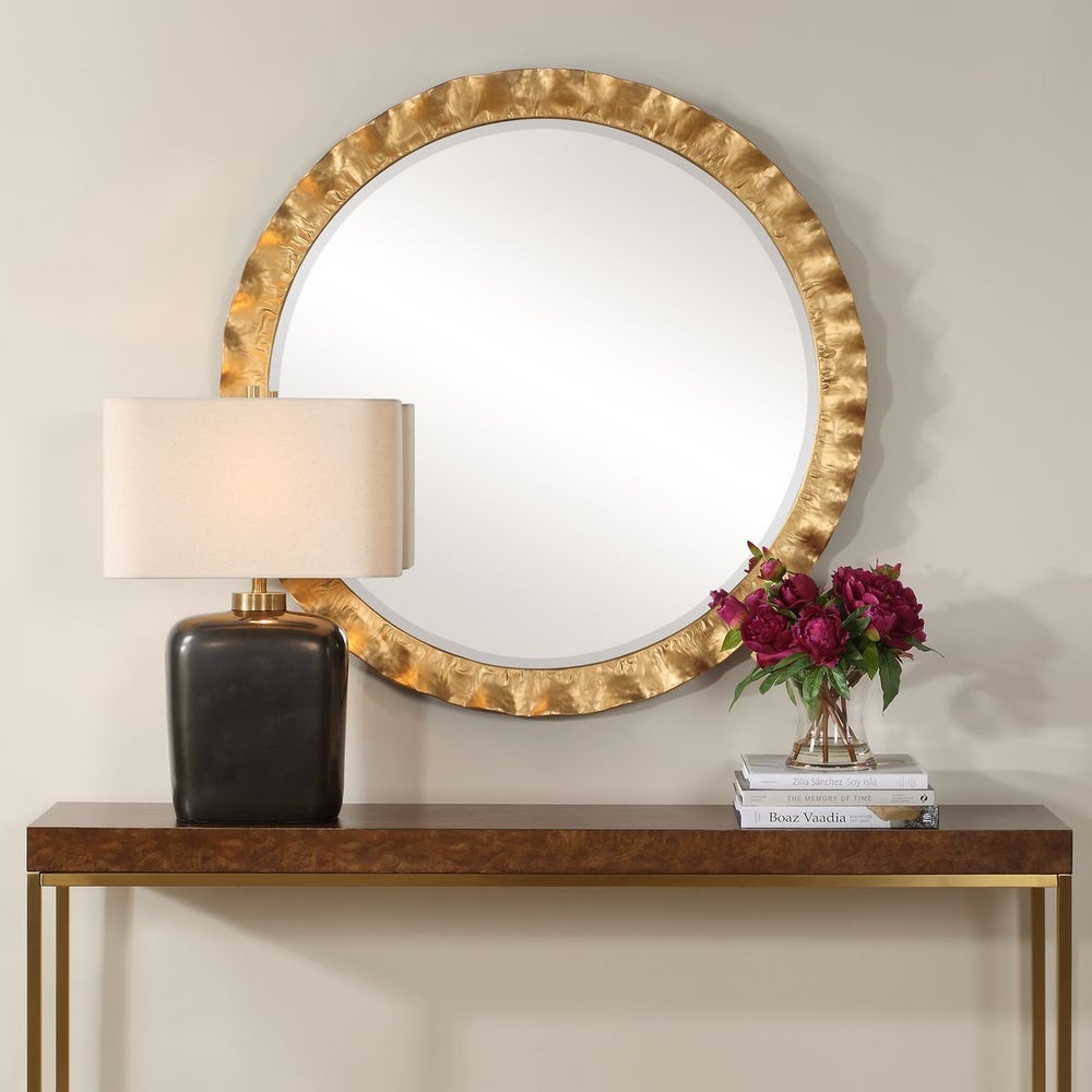 Uttermost Haya Antique Gold Scalloped Edge Round Mirror - Image 1