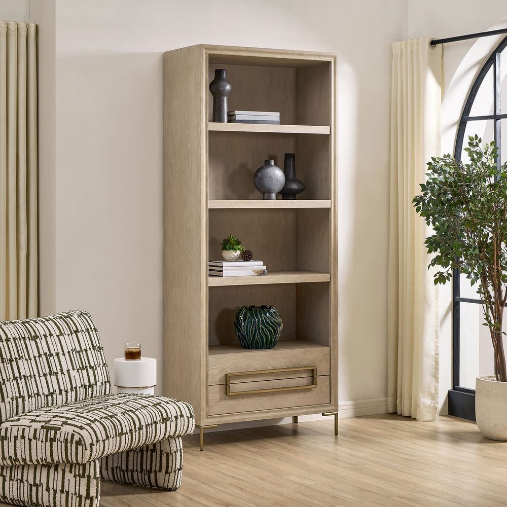 Uttermost Alessia Light Oak Etagere With Brushed Brass Hardware - Image 2