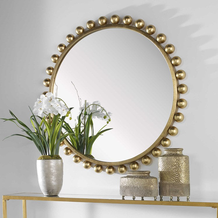 Uttermost Cyra Metallic Gold Leaf Round Mirror - Image 1