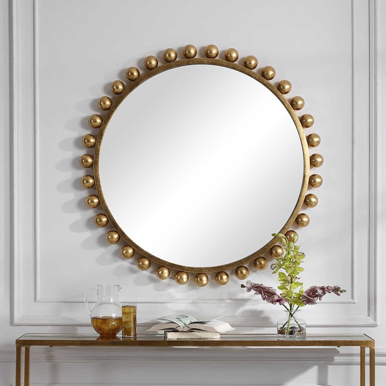 Uttermost Cyra Metallic Gold Leaf Round Mirror - Image 3