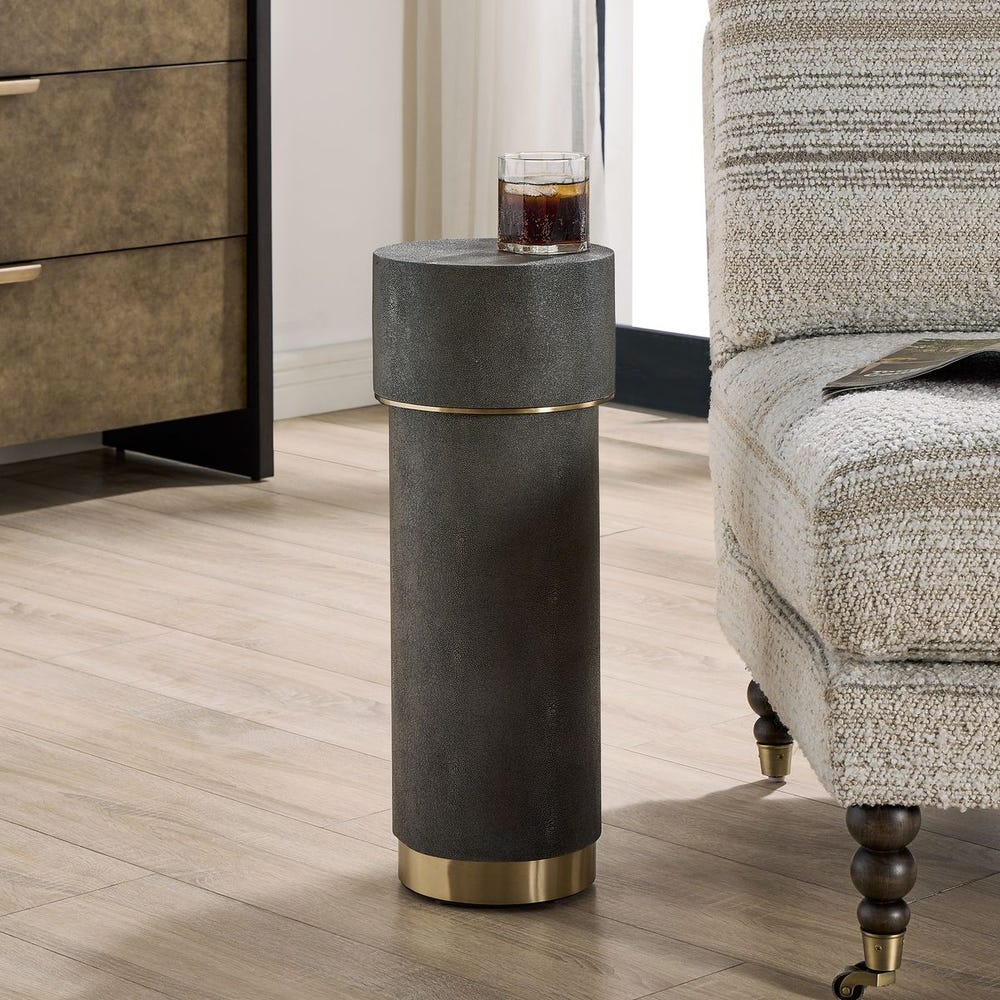Uttermost Wessex Charcoal Grey Faux Shagreen Drink Table with Brushed Brass Accents - Image 1