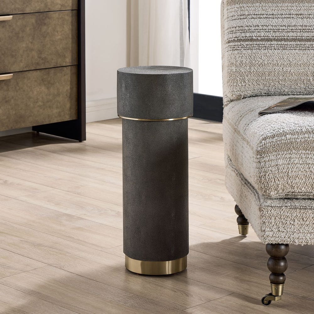 Uttermost Wessex Charcoal Grey Faux Shagreen Drink Table with Brushed Brass Accents - Image 2