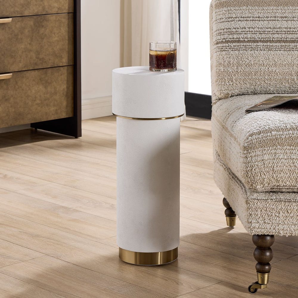 Uttermost Wessex White Faux Shagreen Drink Table with Brushed Brass Accents - Image 1