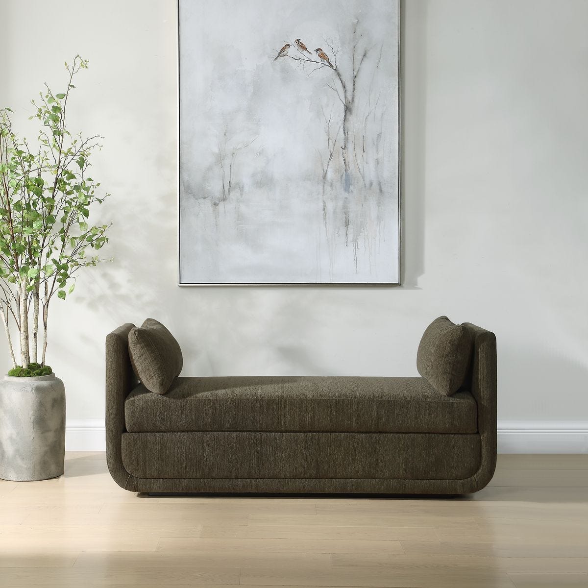 Uttermost Abound Herb Green Textured Chenille Oversized Bench - Image 1