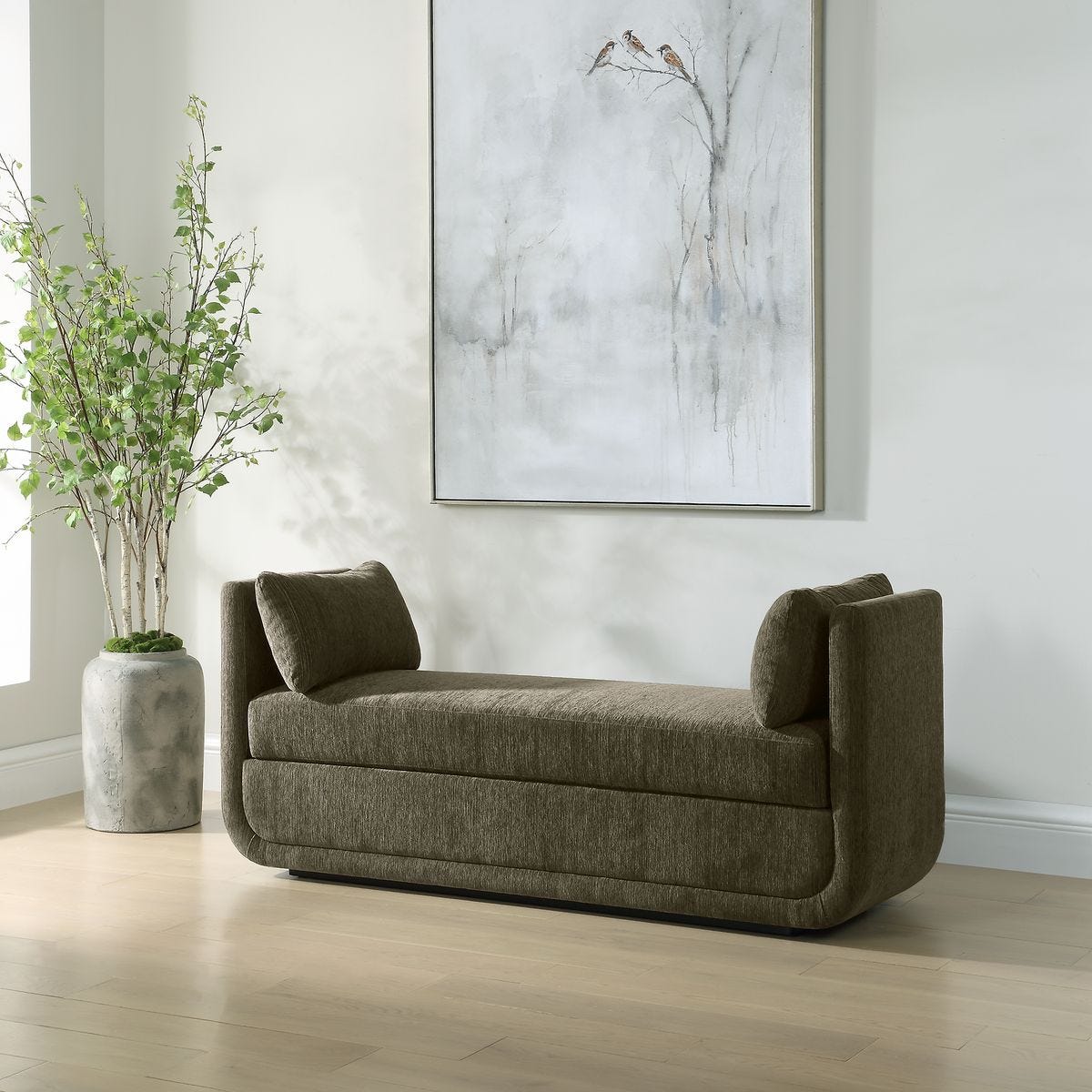 Uttermost Abound Herb Green Textured Chenille Oversized Bench - Image 3