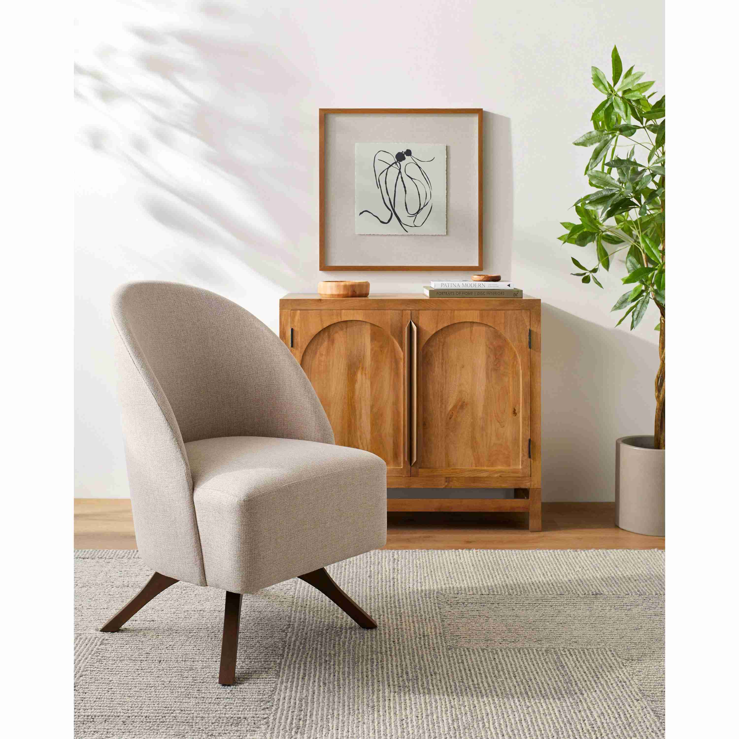 Surya Coda Modern Swivel Chair With Wood Legs - Image 2