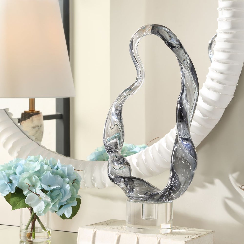 Uttermost Luminous Twist Smoked Glass Sculpture With Crystal Base - Image 1