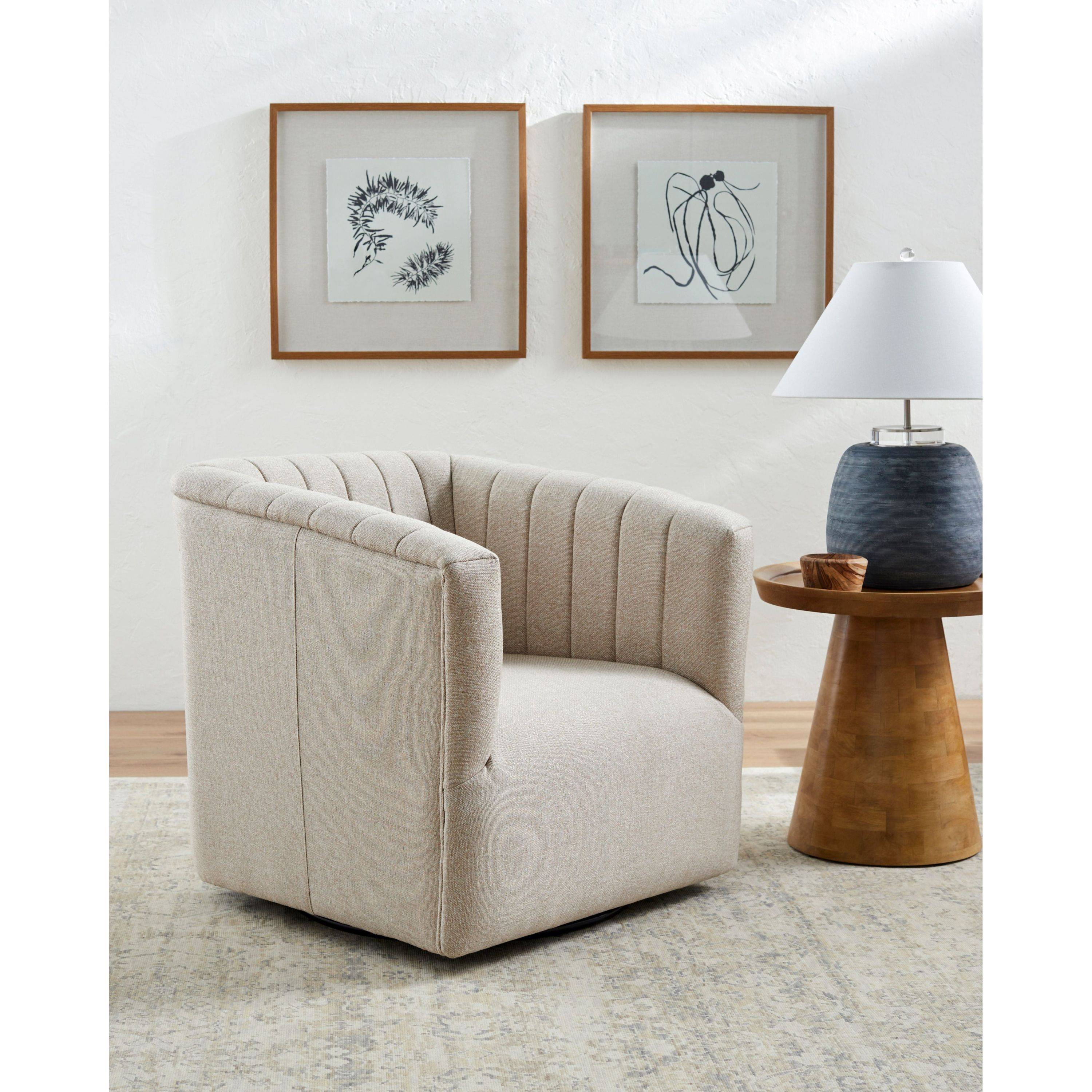Surya Maggie Modern Cream Channeled Swivel Chair - Image 1