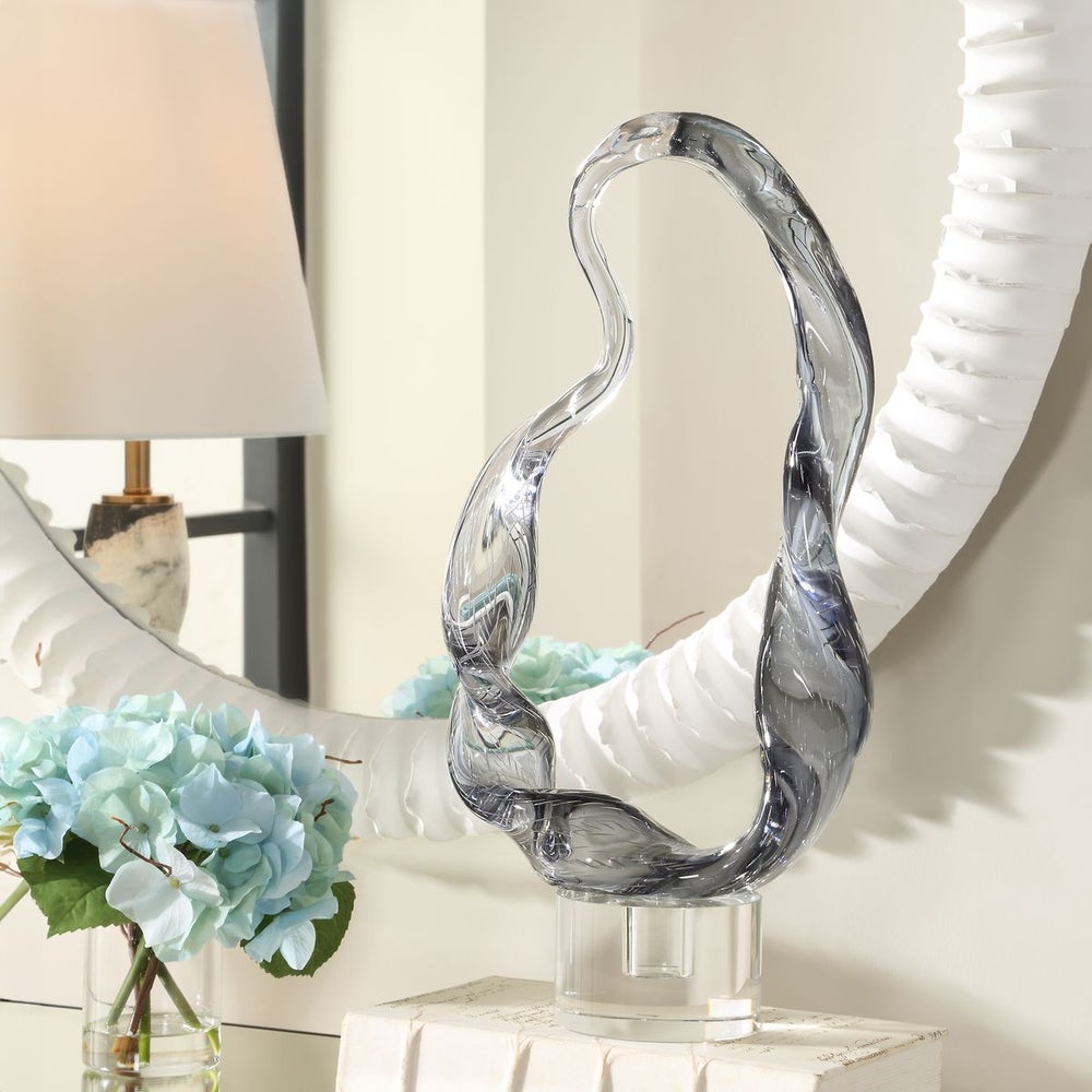 Uttermost Luminous Twist Smoked Glass Sculpture With Crystal Base - Image 2