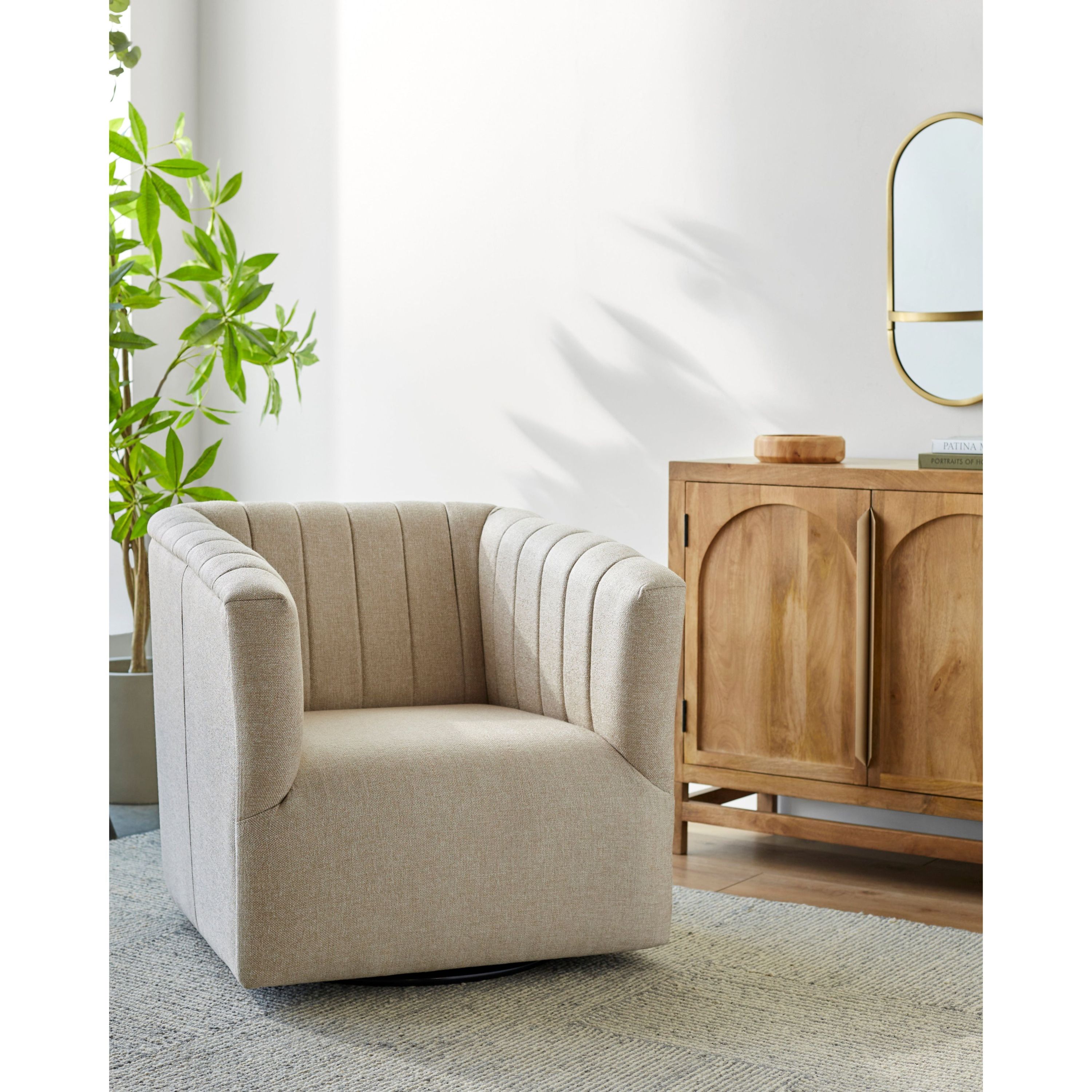 Surya Maggie Modern Cream Channeled Swivel Chair - Image 2