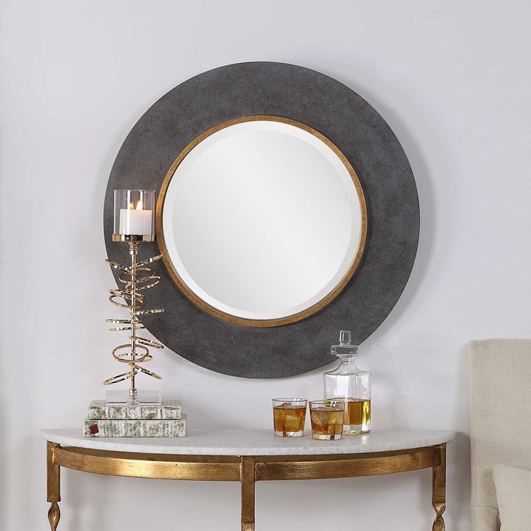 Uttermost Saul Mottled Charcoal Round Mirror - Image 1