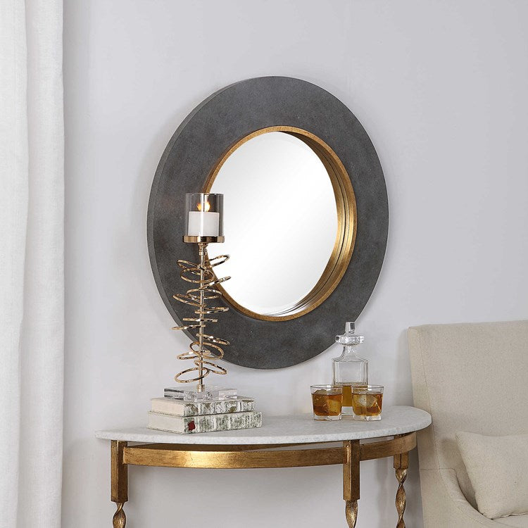 Uttermost Saul Mottled Charcoal Round Mirror - Image 3