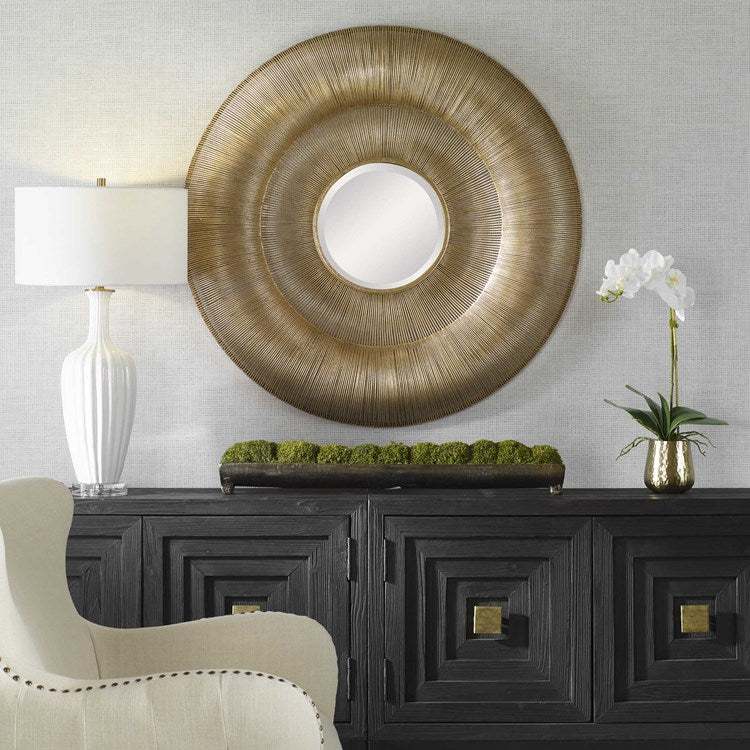 Uttermost Bauble Antiqued Gold Iron Round Mirror - Image 1