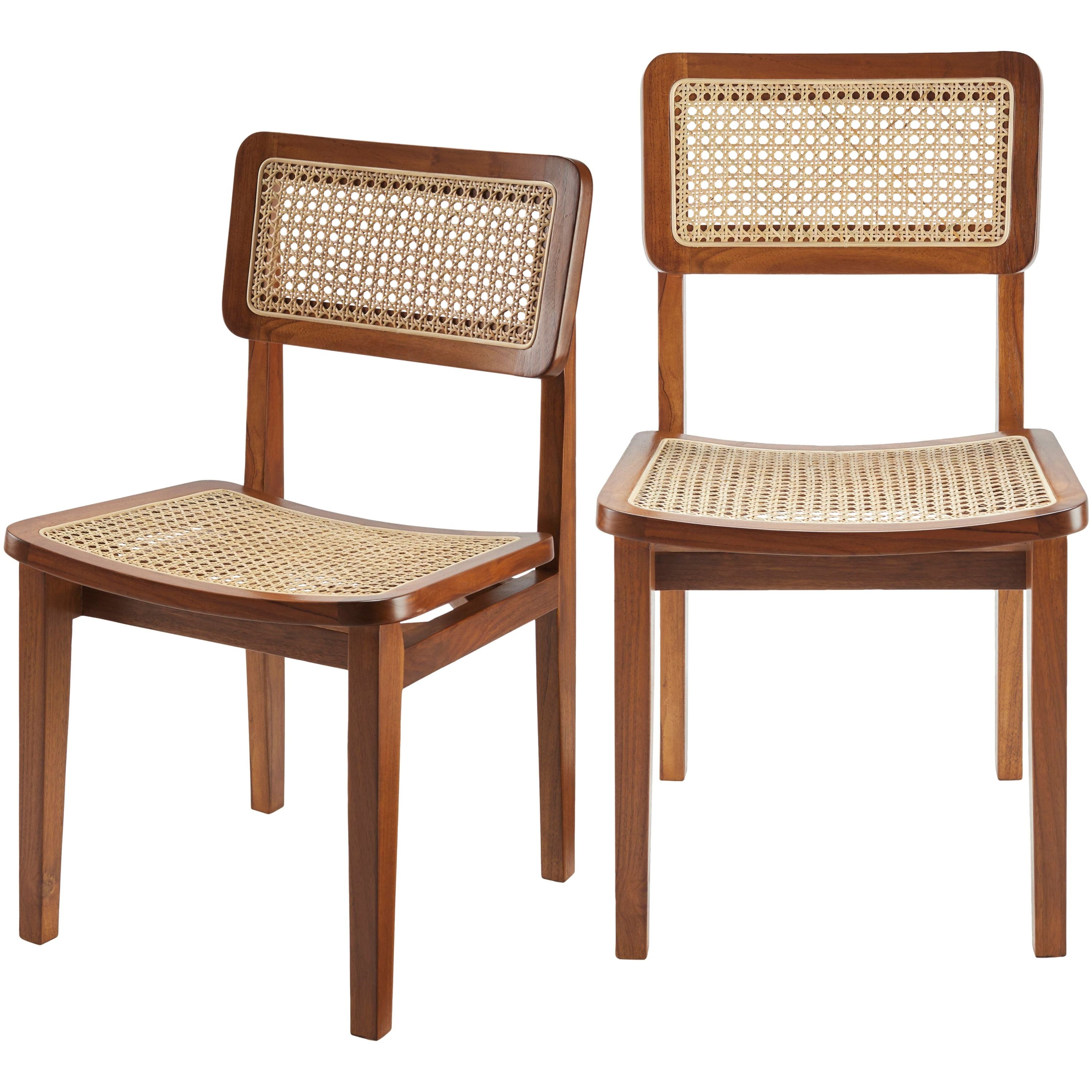 Surya Arxan Modern Rattan Wheat Back Set of 2 Wood Dining Chairs - Image 2