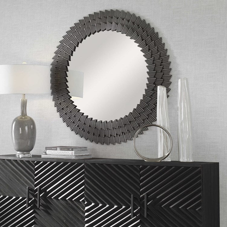 Uttermost Illusion Burnished Steel Silver 3 Dimensional Round Mirror - Image 2