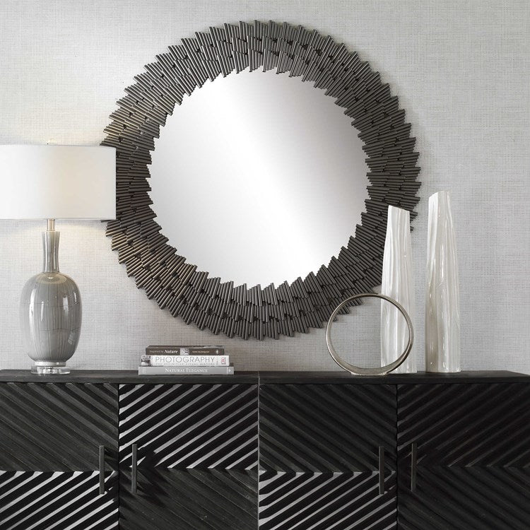 Uttermost Illusion Burnished Steel Silver 3 Dimensional Round Mirror - Image 1