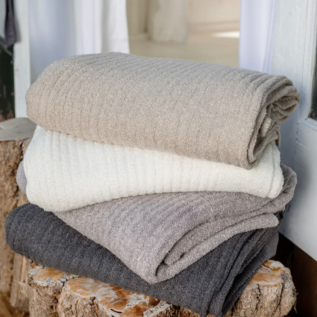 Barefoot Dreams CozyChic Lite Pewter Ribbed Throw Blanket - Image 2