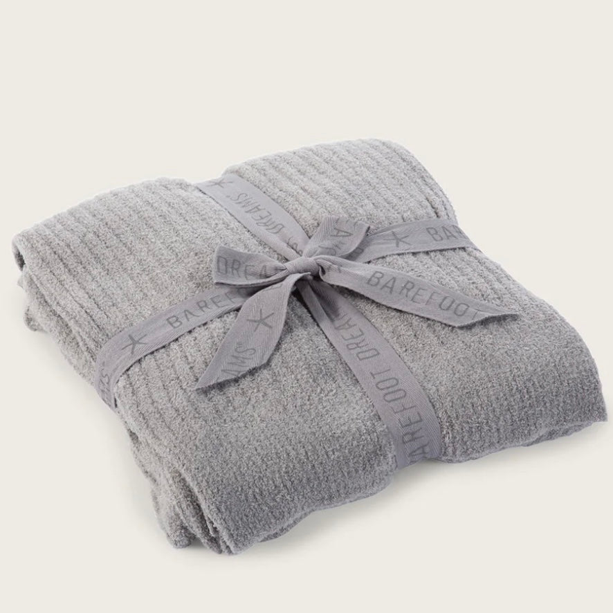 Barefoot Dreams CozyChic Lite Pewter Ribbed Throw Blanket