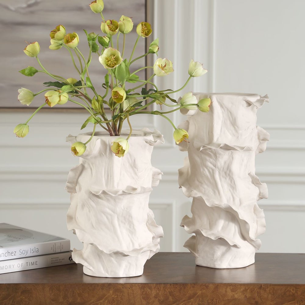 Uttermost Ripple Crest White Finished Vases ~ Set Of 2 - Image 1