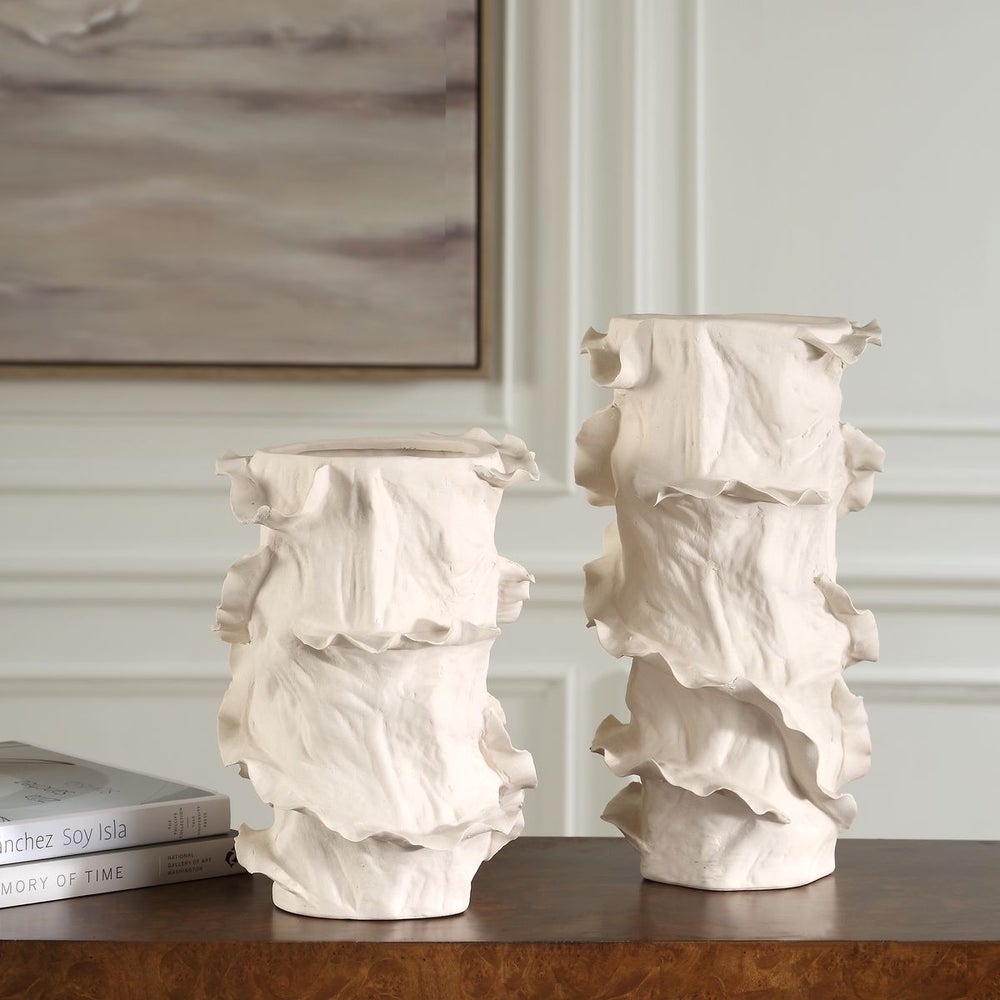 Uttermost Ripple Crest White Finished Vases ~ Set Of 2 - Image 3