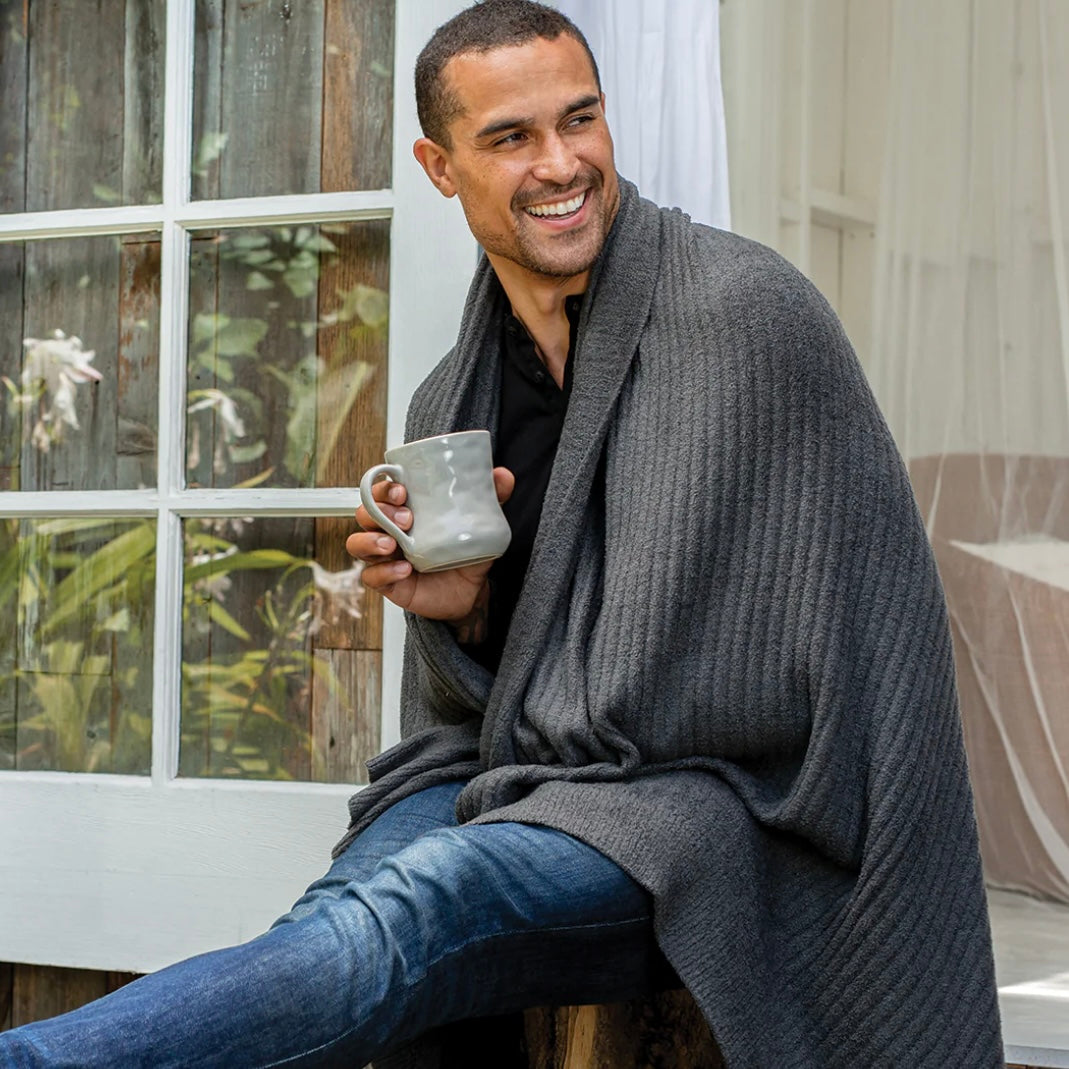 Barefoot Dreams CozyChic Lite Carbon Ribbed Throw Blanket - Image 3