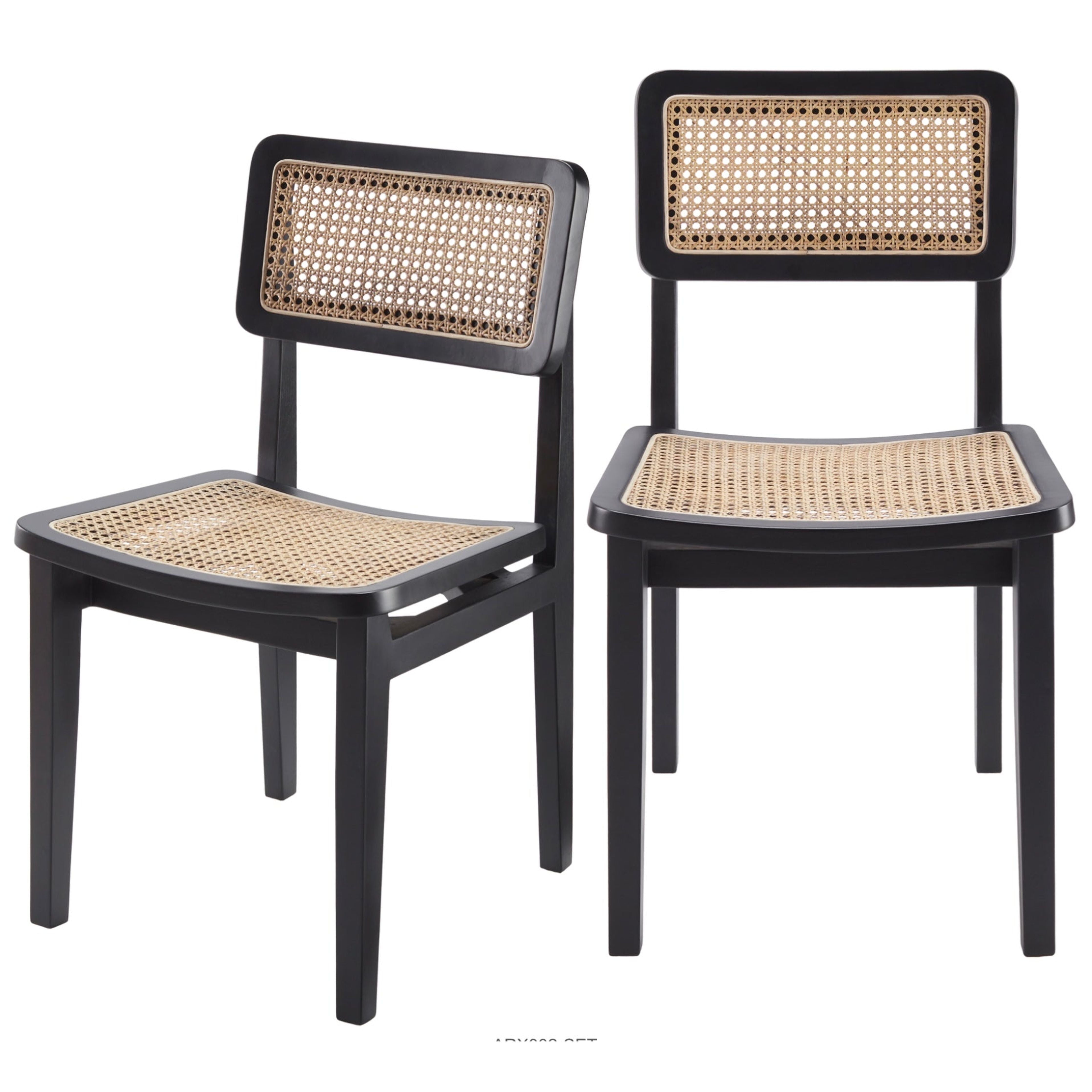 Surya Arxan Modern Rattan Wheat Back Set of 2 Black Wood Dining Chairs - Image 1