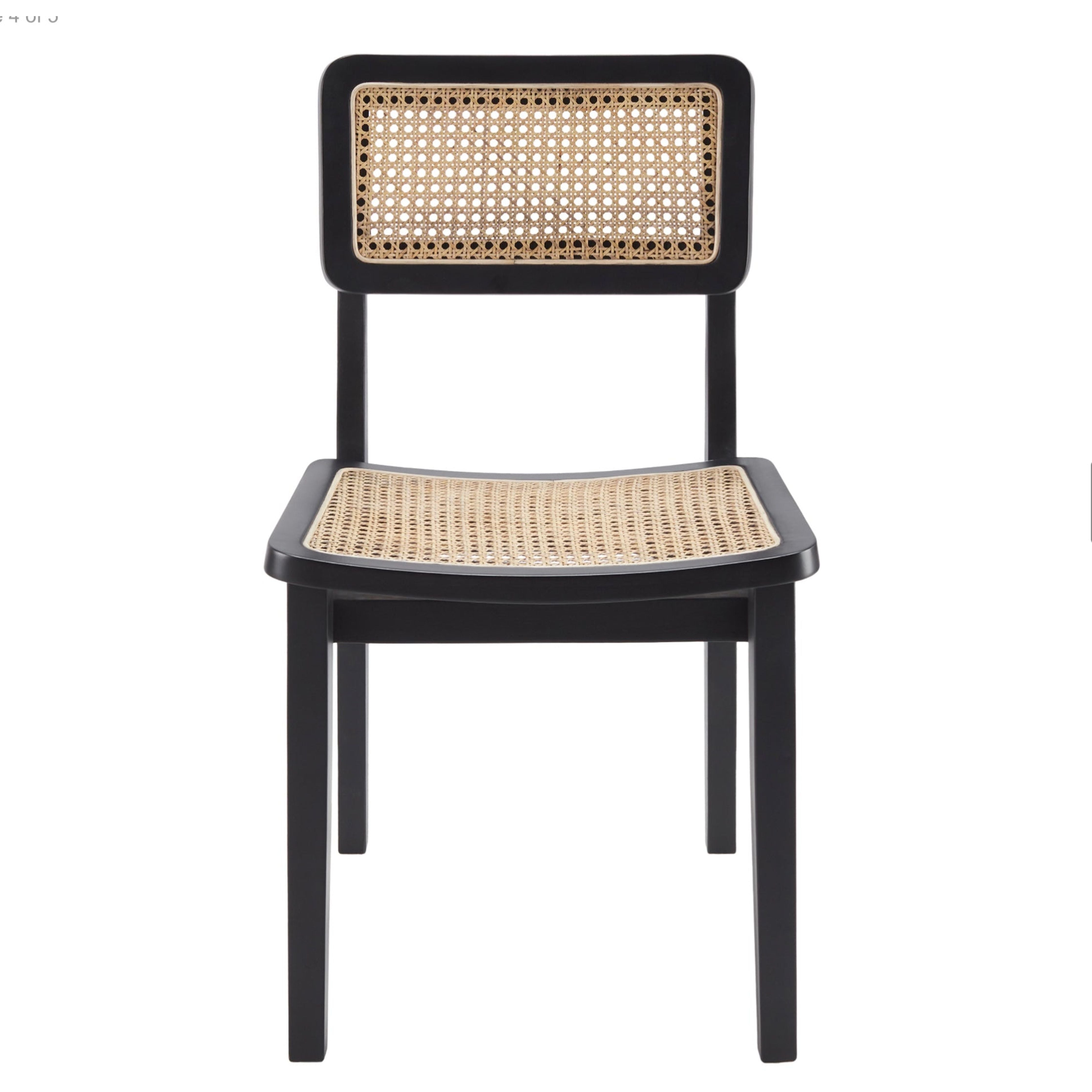 Surya Arxan Modern Rattan Wheat Back Set of 2 Black Wood Dining Chairs - Image 3