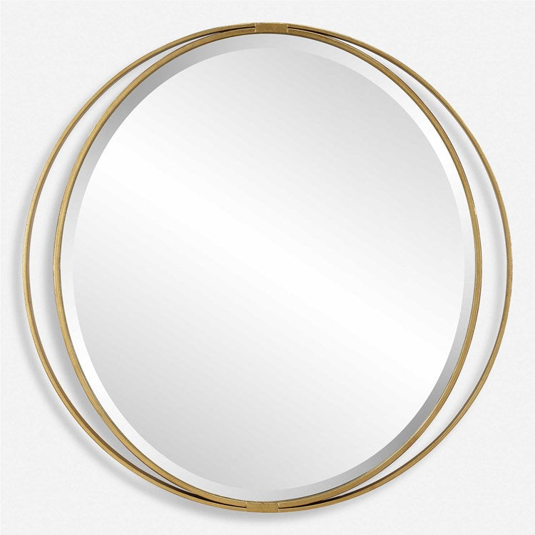 Uttermost Rhodes Antiqued Metallic Gold Leaf Round Mirror - Image 2