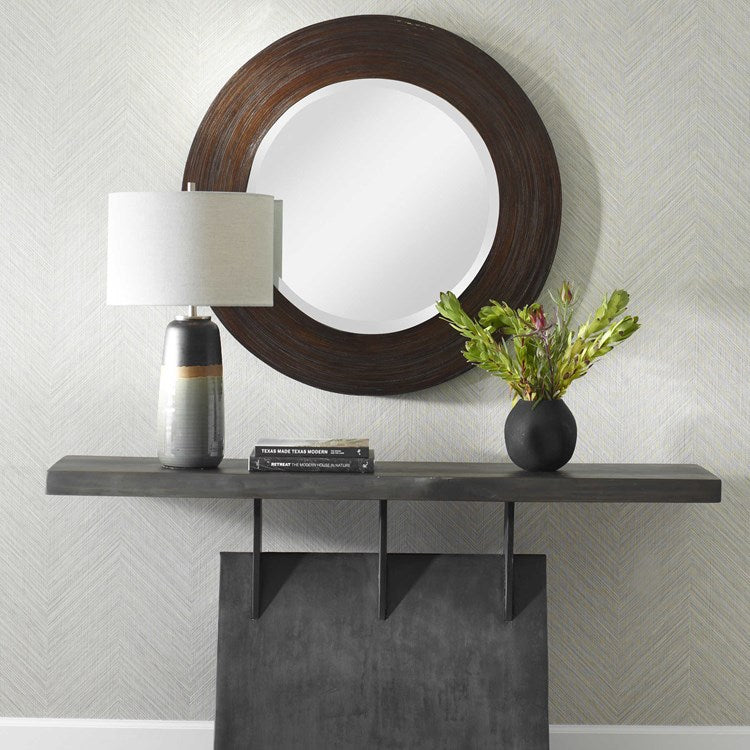Uttermost Dutton Dark Stained Bamboo Round Mirror - Image 1
