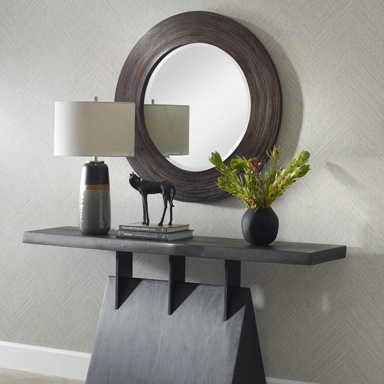 Uttermost Dutton Dark Stained Bamboo Round Mirror - Image 3