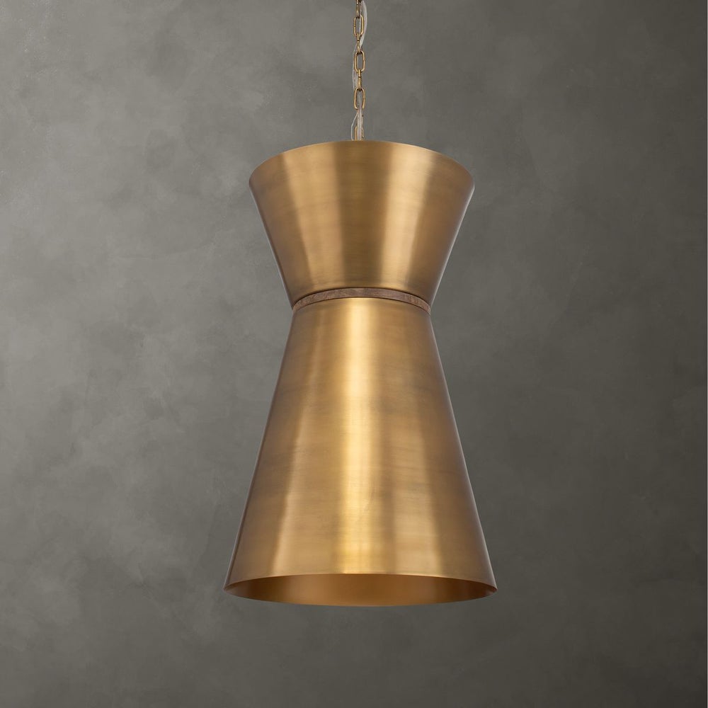 Uttermost Crocker Antique Brass Offset Cone Pendant - Image 1