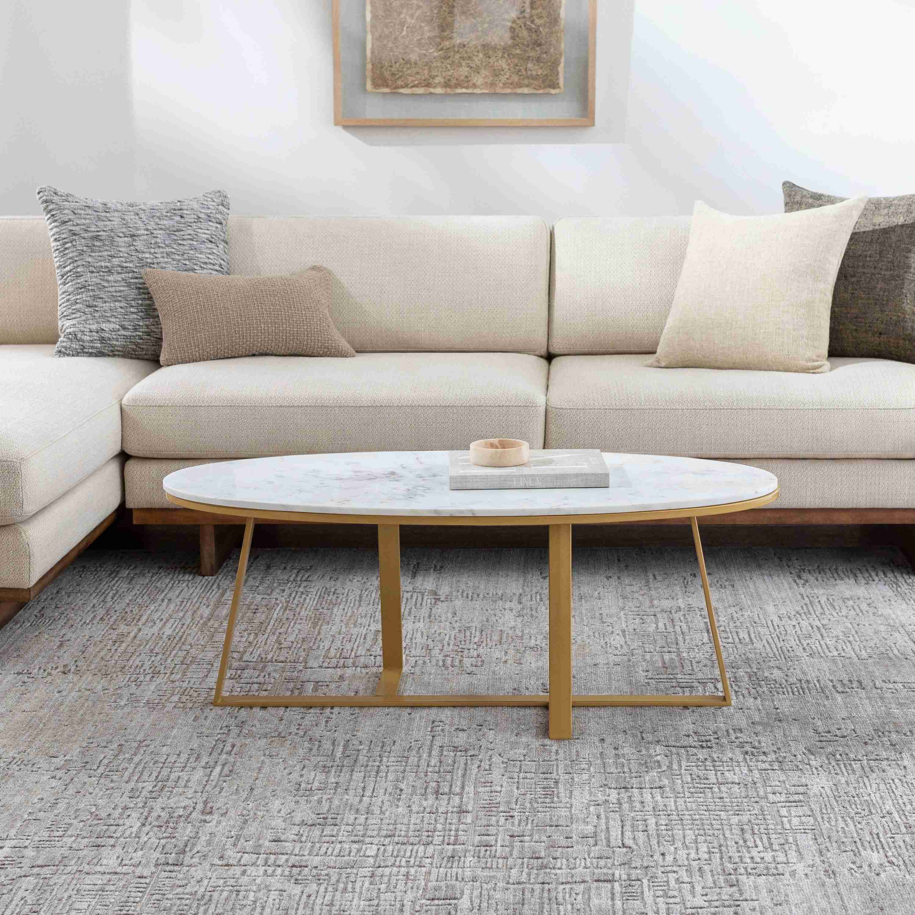 Surya Akola Modern White Marble Top With Gold Metal Base Coffee Table AKO-001 - Image 1