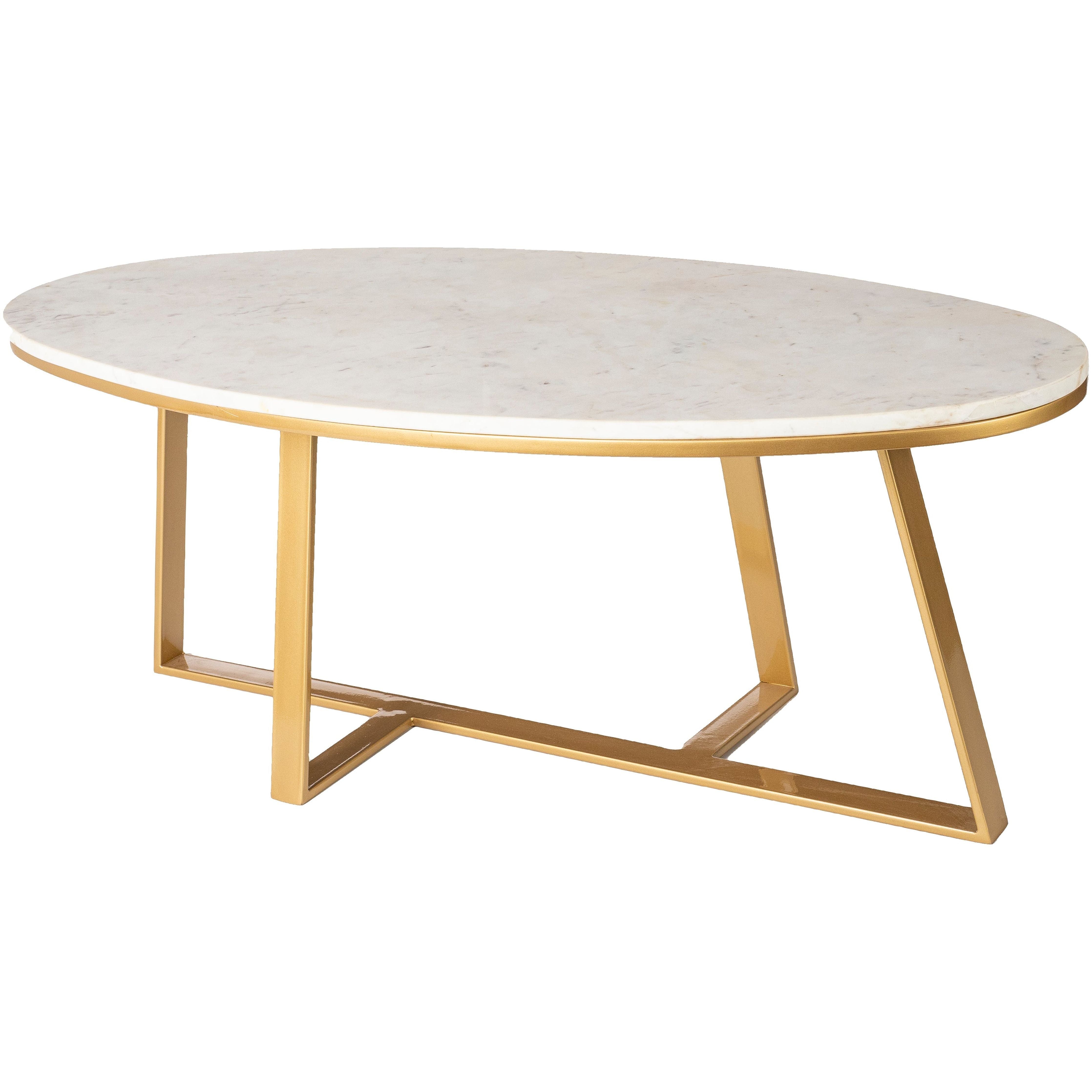 Surya Akola Modern White Marble Top With Gold Metal Base Coffee Table AKO-001 - Image 2